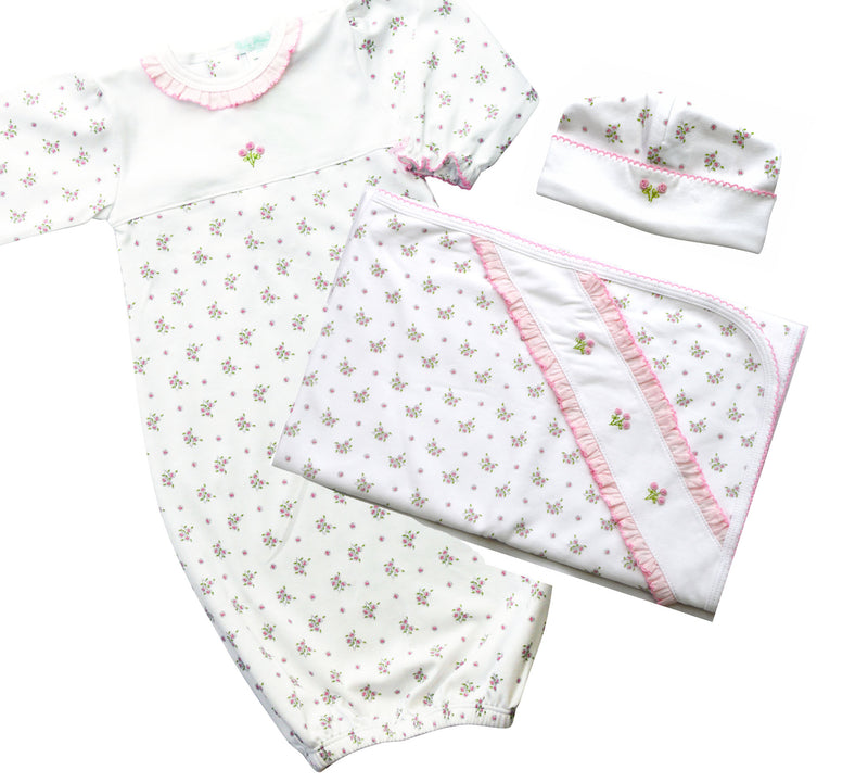 Pink floral pima cotton baby girl hat - Little Threads Inc. Children's Clothing