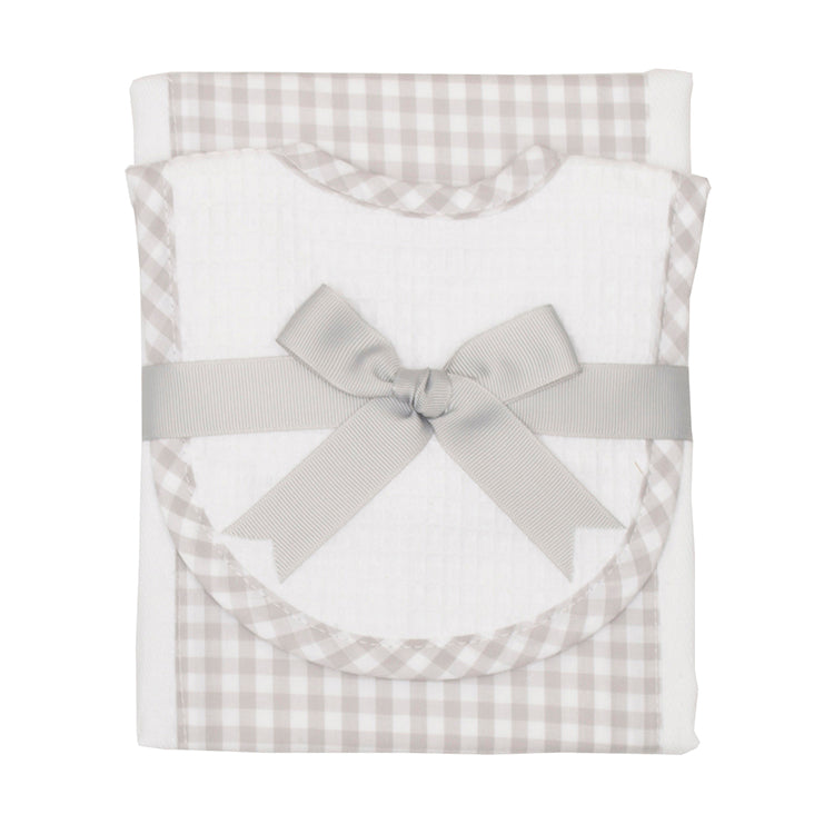 Grey Checks Baby Boy Burp Pad and small bib set - Little Threads Inc. Children's Clothing