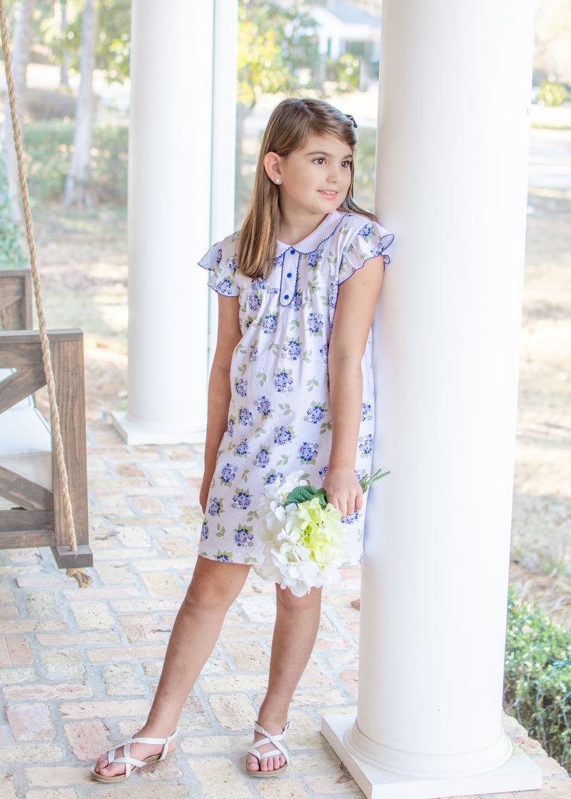 Blue Hydrangea Pima Cotton Float Girl's Dress - Little Threads Inc. Children's Clothing
