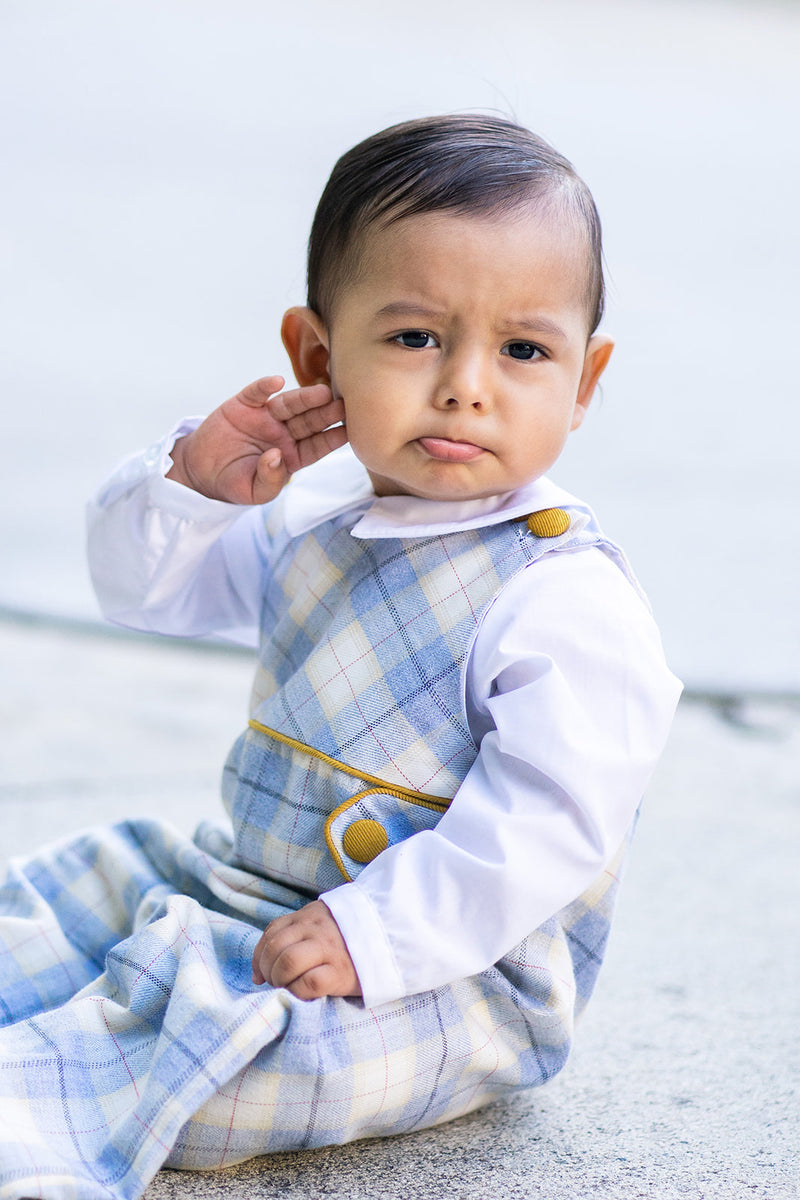 Leo Viella plaid long boy's overall. - Little Threads Inc. Children's Clothing