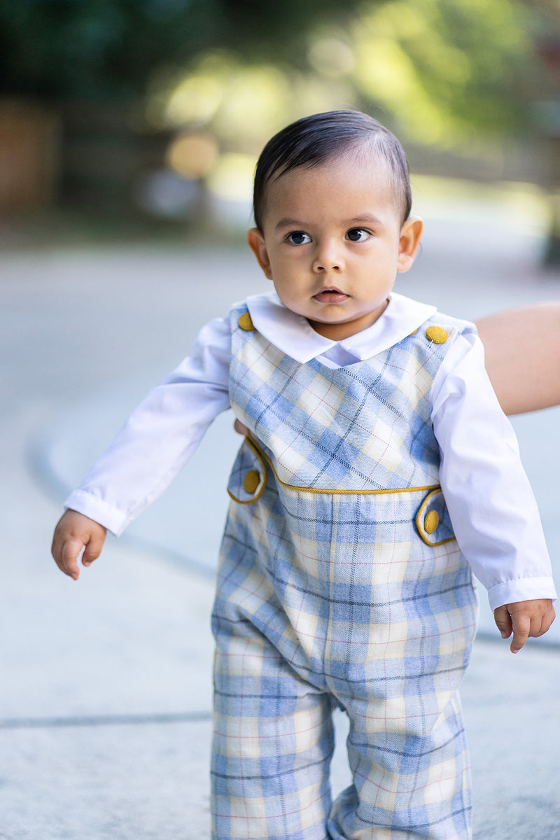 Leo Viella plaid long boy's overall. - Little Threads Inc. Children's Clothing