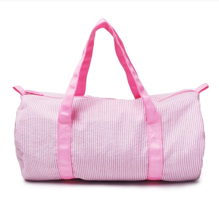 Pink Seersucker Duffle bag for monograming - Little Threads Inc. Children's Clothing
