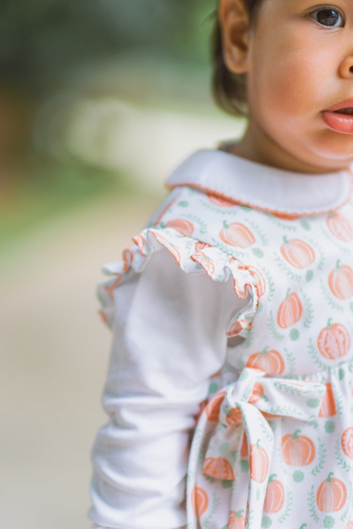 Pumpkin Pima Cotton Knit Baby Girl  romper Set - Little Threads Inc. Children's Clothing