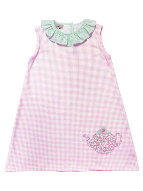 Girls "Tea Time" Knit applique A line Dress - Little Threads Inc. Children's Clothing