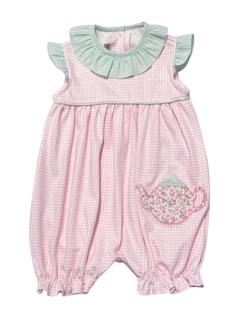 Baby Girl's "Tea Time" Knit Applique Romper - Little Threads Inc. Children's Clothing