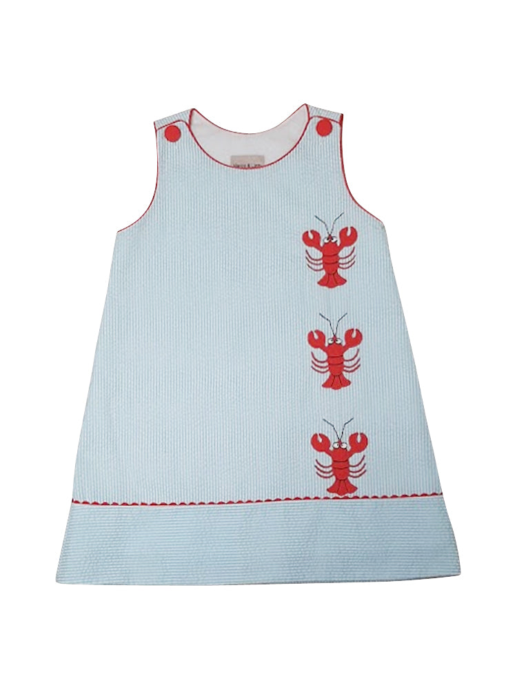 Girl's "Lobster" Seersucker cotton print  A line dress - Little Threads Inc. Children's Clothing