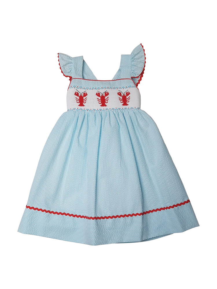Girl's "Lobsters" Seersucker Cotton Sundress - Little Threads Inc. Children's Clothing